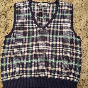 Vintage 90s Izod Club Navy and Cream Plaid Vest